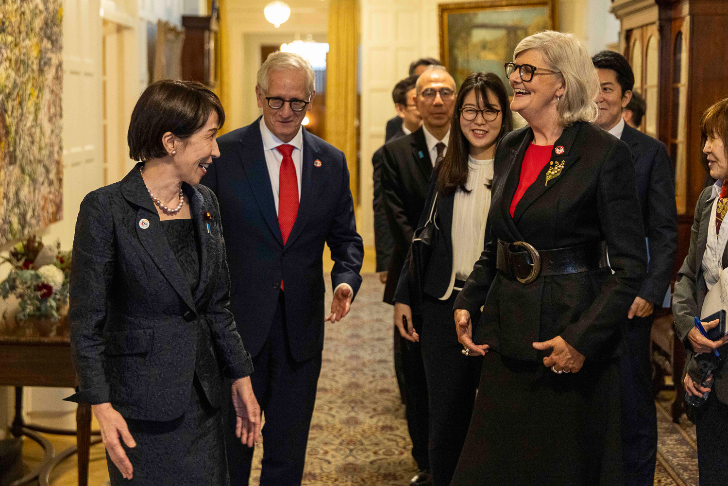 the Hon Sam Mostyn AC, Governor-General of the Commonwealth of Australia, walks with Prime Minister of Japan Sanae Takaichi and Prime Minister Anthony Albanese during an official engagement.