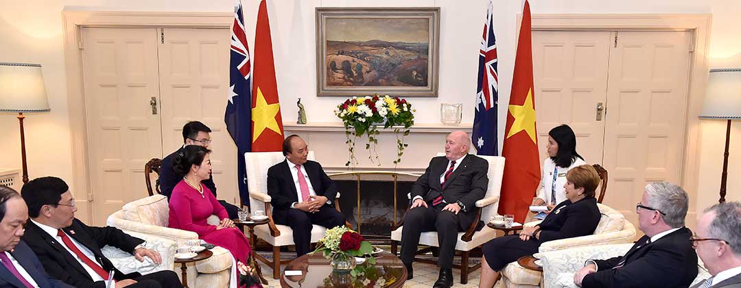 Governor General Sir Peter Cosgrove meets with Prime Minister of Vietnam Nguyen Xuan Phuc during his visit to Australia.