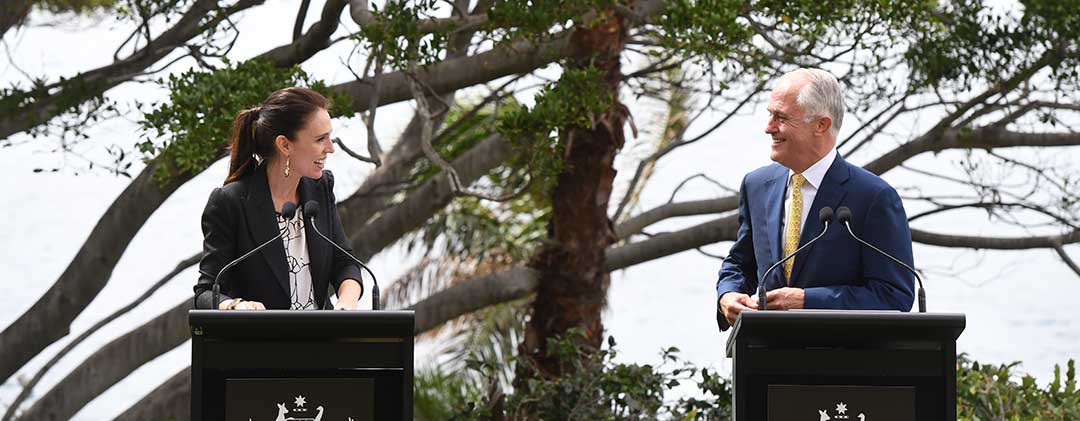 New Zealand Prime Minister Jacinda Ardern and Australian Prime Minister Malcolm Turnbull held a joint press conference at Kirribilli House, in Sydney. (AAP Image/Dean Lewins)