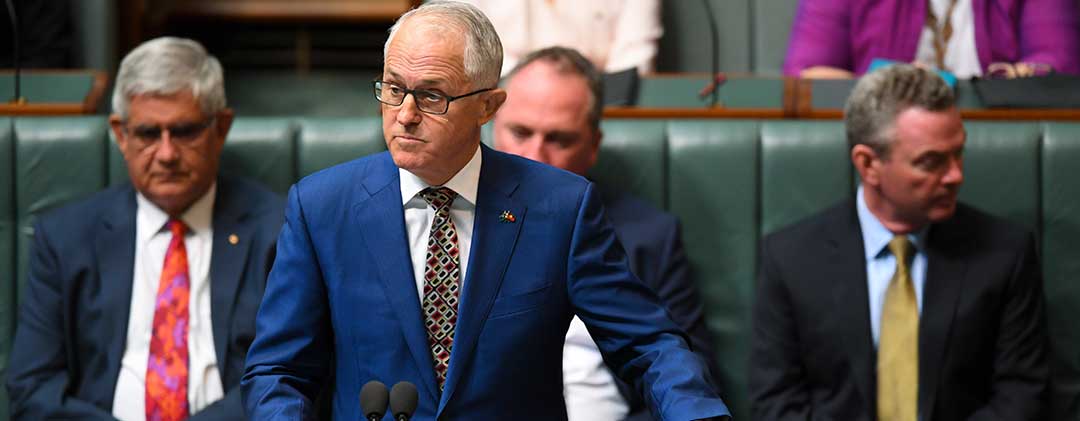 Australian Prime Minister Malcolm Turnbull speaks on the Closing the Gap report in the House of Representatives at Parliament House in Canberra, Monday, February 12, 2018. (AAP Image/Lukas Coch)