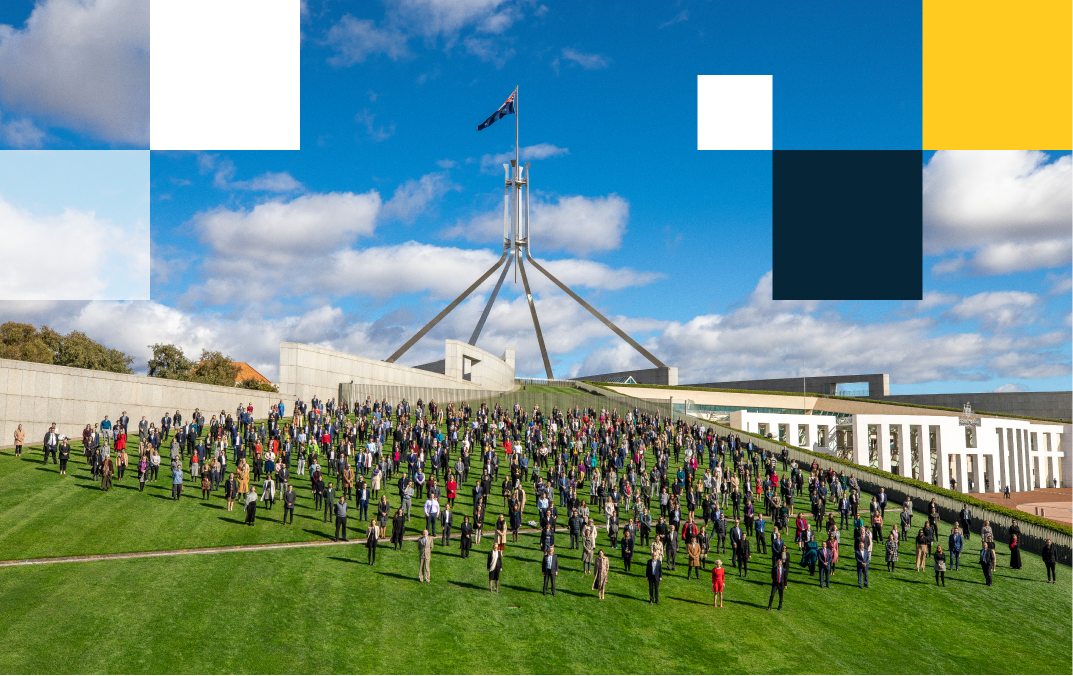 PM&C all staff photo on the lawn of Parliament House