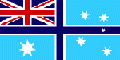 A pale blue flag with red and white lines crossing in a pattern with blue filling the gaps. Below is a seven pointed star. At right is an arrangement of five stars making a cross shape. A blue cross runs through the entire flag.