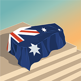 Australian flag draped over a coffin