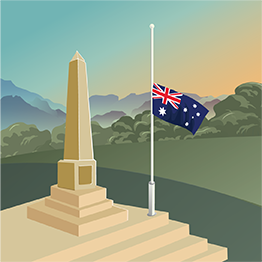Drawn image of Australian flag at half-mast