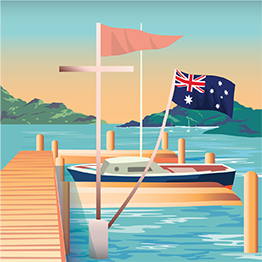 Drawm image of Australian flag on pole with a gaff