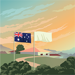 Drawn image of 2 plags with the Australian flag on the left