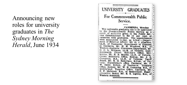Announcing new roles for university graduates in The Sydney Morning Herald, June 1934