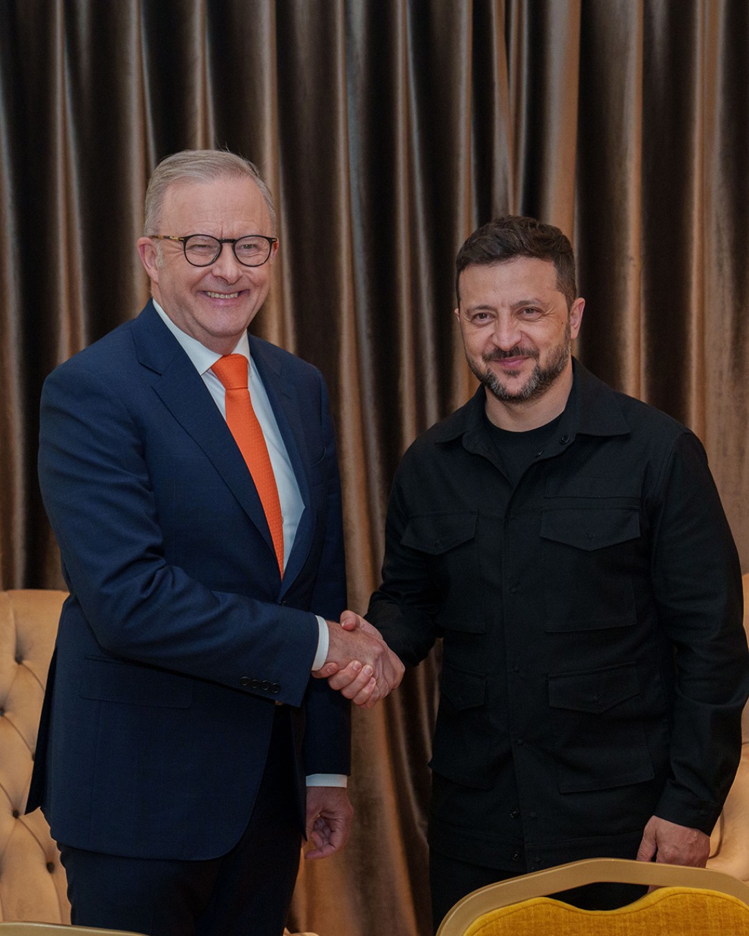 Prime Minister Anthony Albanese with President of Ukraine Volodymyr Zelenskyy while in Rome, Italy. 