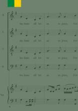 A dark green sheet with music bars and notes from top to bottom.