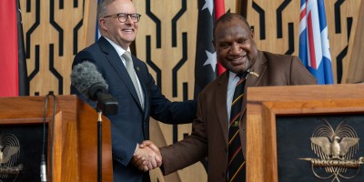 Prime Minister Albanese and Prime Minister Marape shake hands after the fourth Papua New Guinea-Australia Leaders’ Dialogue