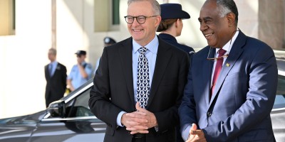 The two PM’s Australia and Vanuatu standing in the APH forecourt