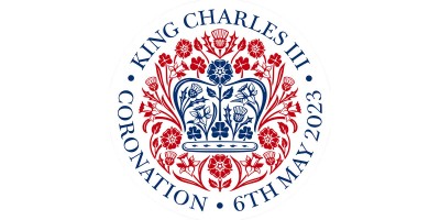 The official logo for the Coronation of The King is shown.  The text reads, “King Charles III, Coronation, 6th May 2023.”