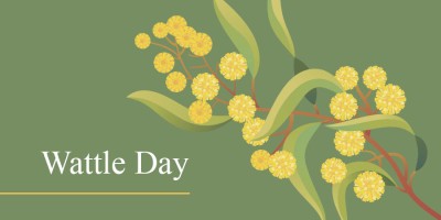 Text Wattle Day alongside a illustrated image of a branch of wattle